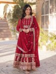 MOST PICKED BLOOMING GEORGETTE ZARI SEQUENCE EMBROIDERY WORK GOWN WITH DUPATTA  RED