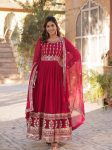 MOST PICKED BLOOMING GEORGETTE ZARI SEQUENCE EMBROIDERY WORK GOWN WITH DUPATTA  RANI