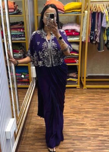 MOST PICKED CHINON EMBROIDERY WORK GOWN SAREE WITH SHRUG PURPLE