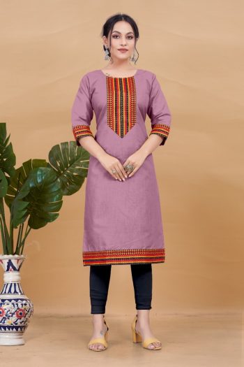 MOST PICKED COTTON NECK DESIGN WITH LACE WORK ONLY KURTI PINK
