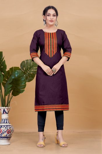 MOST PICKED COTTON NECK DESIGN WITH LACE WORK ONLY KURTI WINE