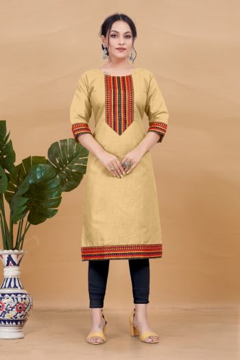 MOST PICKED COTTON NECK DESIGN WITH LACE WORK ONLY KURTI CREAM