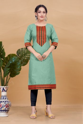 MOST PICKED COTTON NECK DESIGN WITH LACE WORK ONLY KURTI MINT