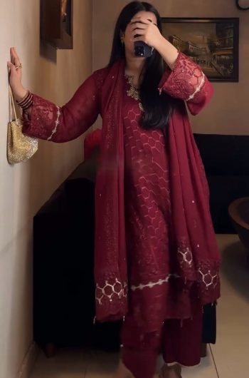 MOST PICKED GEORGETTE EMBROIDERY SEQUENCE WORK TOP BOTTOM WITH DUPATTA MAROON