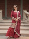 MOST PICKED GEORGETTE SEQUENCE THREAD EMBROIDERY WORK TOP SHARARA WITH DUPATTA PARTY WEAR WHOLESALE PRICE ETHNIC GARMENT (3)
