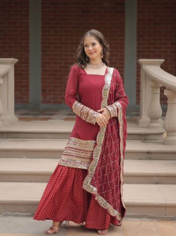 MOST PICKED GEORGETTE SEQUENCE THREAD EMBROIDERY WORK TOP SHARARA WITH DUPATTA PEACH