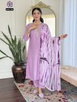 MOST PICKED MAGIC SLUB EMBROIDERY WORK TOP BOTTOM WITH DUPATTA LAVENDER