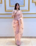 MOST PICKED ORGANZA SILK EMBROIDERY SEQUENCE WORK SAREE WITH UNSTITCHED BLOUSE PARTY WEAR WHOLESALE PRICE ETHNIC GARMENT (4)