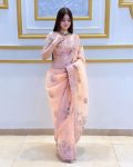 MOST PICKED ORGANZA SILK EMBROIDERY SEQUENCE WORK SAREE WITH UNSTITCHED BLOUSE PARTY WEAR WHOLESALE PRICE ETHNIC GARMENT (4)