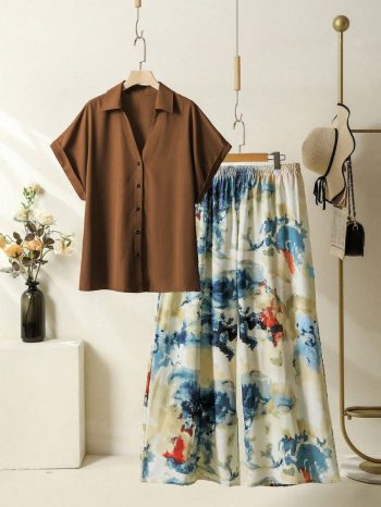 MOST PICKED RAYON DIGITAL PRINTED TOP WITH PALAZZO BROWN