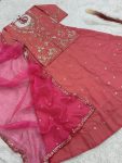MOST PICKED ROMAN SHIMMER SILK EMBROIDERY SEQUENCE MOTI WORK TOP LEHENGA WITH DUPATTA PARTY WEAR WHOLESALE PRICE ETHNIC GARMENT (3)