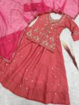 MOST PICKED ROMAN SHIMMER SILK EMBROIDERY SEQUENCE MOTI WORK TOP LEHENGA WITH DUPATTA PEACH