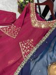 MOST PICKED ROMAN SHIMMER SILK EMBROIDERY SEQUENCE WORK GOWN BOTTOM WITH DUPATTA PARTY WEAR WHOLESALE PRICE ETHNIC GARMENT (3)