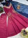 MOST PICKED ROMAN SHIMMER SILK EMBROIDERY SEQUENCE WORK GOWN BOTTOM WITH DUPATTA PARTY WEAR WHOLESALE PRICE ETHNIC GARMENT (3)