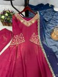 MOST PICKED ROMAN SHIMMER SILK EMBROIDERY SEQUENCE WORK GOWN BOTTOM WITH DUPATTA PARTY WEAR WHOLESALE PRICE ETHNIC GARMENT (3)