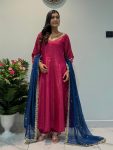 MOST PICKED ROMAN SHIMMER SILK EMBROIDERY SEQUENCE WORK GOWN BOTTOM WITH DUPATTA PARTY WEAR WHOLESALE PRICE ETHNIC GARMENT (3)