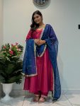 MOST PICKED ROMAN SHIMMER SILK EMBROIDERY SEQUENCE WORK GOWN BOTTOM WITH DUPATTA PARTY WEAR WHOLESALE PRICE ETHNIC GARMENT (3)