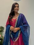 MOST PICKED ROMAN SHIMMER SILK EMBROIDERY SEQUENCE WORK GOWN BOTTOM WITH DUPATTA PARTY WEAR WHOLESALE PRICE ETHNIC GARMENT (3)