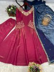 MOST PICKED ROMAN SHIMMER SILK EMBROIDERY SEQUENCE WORK GOWN BOTTOM WITH DUPATTA PARTY WEAR WHOLESALE PRICE ETHNIC GARMENT (3)