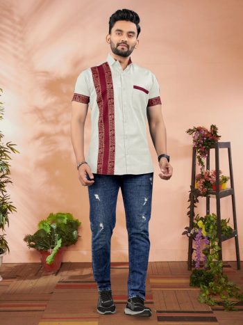 MOST PICKED RUBY COTTON FOIL PRINT WITH BEAUTIFUL PATTERN WORK MEN'S SHIRT  WHITE