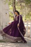 NEW ARRIVAL BLOOMING GEORGETTE EMBROIDREY SEQUENCE WORK GOWN WITH DUPATTA PARTY WEAR WHOLESALE PRICE ETHNIC GARMENT (5)