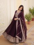 NEW ARRIVAL BLOOMING GEORGETTE EMBROIDERY SEQUENCE WORK GOWN WITH DUPATTA WINE