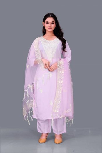 NEW ARRIVAL CHANDERI COTTON EMBROIDERY WORK TOP BOTTOM WITH DUPATTA  BABY PINK