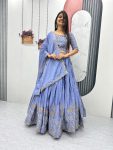 NEW ARRIVAL CHINON EMBROIDERY THREAD WORK LEHENGA CHOLI WITH DUPATTA PARTY WEAR WHOLESALE PRICE ETHNIC GARMENT (2)