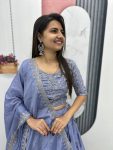 NEW ARRIVAL CHINON EMBROIDERY THREAD WORK LEHENGA CHOLI WITH DUPATTA PARTY WEAR WHOLESALE PRICE ETHNIC GARMENT (2)