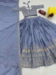 NEW ARRIVAL CHINON EMBROIDERY THREAD WORK LEHENGA CHOLI WITH DUPATTA PARTY WEAR WHOLESALE PRICE ETHNIC GARMENT (2)