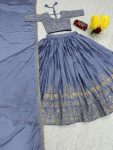 NEW ARRIVAL CHINON EMBROIDERY THREAD WORK LEHENGA CHOLI WITH DUPATTA PARTY WEAR WHOLESALE PRICE ETHNIC GARMENT (2)