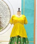 NEW ARRIVAL CHINON SILK EMBROIDERY AND FRILL WORK BORDER TOP WITH LEHENGA WEDDING WEAR WHOLESALE PRICE ETHNIC GARMENT (2)