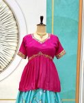 NEW ARRIVAL CHINON SILK EMBROIDERY AND FRILL WORK BORDER TOP WITH LEHENGA WEDDING WEAR WHOLESALE PRICE ETHNIC GARMENT (4)