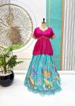 NEW ARRIVAL CHINON SILK EMBROIDERY AND FRILL WORK BORDER TOP  WITH LEHENGA RANI