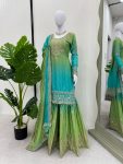 NEW ARRIVAL CHINON SILK EMBROIDERY CODING DORI SEQUENCE WORK TOP SHARARA WITH DUPATTA PARTY WEAR WHOLESALE PRICE ETHNIC GARMENT (12)