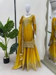 NEW ARRIVAL CHINON SILK EMBROIDERY CODING DORI SEQUENCE WORK TOP SHARARA WITH DUPATTA PARTY WEAR WHOLESALE PRICE ETHNIC GARMENT (19)