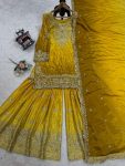 NEW ARRIVAL CHINON SILK EMBROIDERY CODING DORI SEQUENCE WORK TOP SHARARA WITH DUPATTA PARTY WEAR WHOLESALE PRICE ETHNIC GARMENT (19)