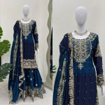 NEW ARRIVAL CHINON SILK EMBROIDERY CODING DORI SEQUENCE WORK TOP SHARARA WITH DUPATTA PARTY WEAR WHOLESALE PRICE ETHNIC GARMENT (4)