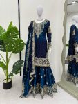 NEW ARRIVAL CHINON SILK EMBROIDERY CODING DORI SEQUENCE WORK TOP SHARARA WITH DUPATTA PARTY WEAR WHOLESALE PRICE ETHNIC GARMENT (4)
