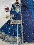 NEW ARRIVAL CHINON SILK EMBROIDERY CODING DORI SEQUENCE WORK TOP SHARARA WITH DUPATTA PARTY WEAR WHOLESALE PRICE ETHNIC GARMENT (4)