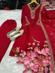 NEW ARRIVAL CHINON SILK EMBROIDERY CODING DORI WORK TOP BOTTOM WITH DUPATTA FESTIVE WEAR WHOLESALE PRICE ETHNIC GARMENT (3)