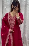 NEW ARRIVAL CHINON SILK EMBROIDERY CODING DORI WORK TOP BOTTOM WITH DUPATTA FESTIVE WEAR WHOLESALE PRICE ETHNIC GARMENT (3)