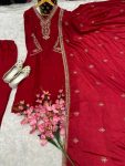 NEW ARRIVAL CHINON SILK EMBROIDERY CODING DORI WORK TOP BOTTOM WITH DUPATTA FESTIVE WEAR WHOLESALE PRICE ETHNIC GARMENT (3)