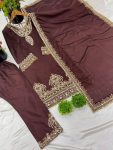 NEW ARRIVAL CHINON SILK EMBROIDERY SEQUENCE WORK TOP BOTTOM WITH DUPATTA FESTIVE WEAR WHOLESALE PRICE ETHNIC GARMENT (2)