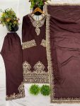NEW ARRIVAL CHINON SILK EMBROIDERY SEQUENCE WORK TOP BOTTOM WITH DUPATTA FESTIVE WEAR WHOLESALE PRICE ETHNIC GARMENT (2)
