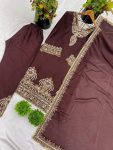 NEW ARRIVAL CHINON SILK EMBROIDERY SEQUENCE WORK TOP BOTTOM WITH DUPATTA FESTIVE WEAR WHOLESALE PRICE ETHNIC GARMENT (2)