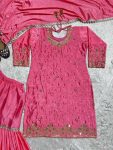NEW ARRIVAL CHINON SILK EMBROIDERY WITH MOTI HANDWORK FANCY BORDER LACE WORK TOP SHARARA WITH DUPATTA FESTIVE WEAR WHOLESALE PRICE ETHNIC GARMENT (3)