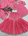 NEW ARRIVAL CHINON SILK EMBROIDERY WITH MOTI HANDWORK FANCY BORDER LACE WORK TOP SHARARA WITH DUPATTA FESTIVE WEAR WHOLESALE PRICE ETHNIC GARMENT (3)