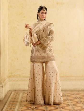 NEW ARRIVAL CHINON SILK THREAD  WITH SEQUENCE WORK TOP PALAZZO WITH DUPATTA  CREAM
