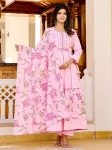 NEW ARRIVAL COTTON CHIKAN EMBROIDERY WORK WITH MIRROR GOTA PATTI LACE WORK GOWN BOTTOM WITH DUPATTA  BABY PINK